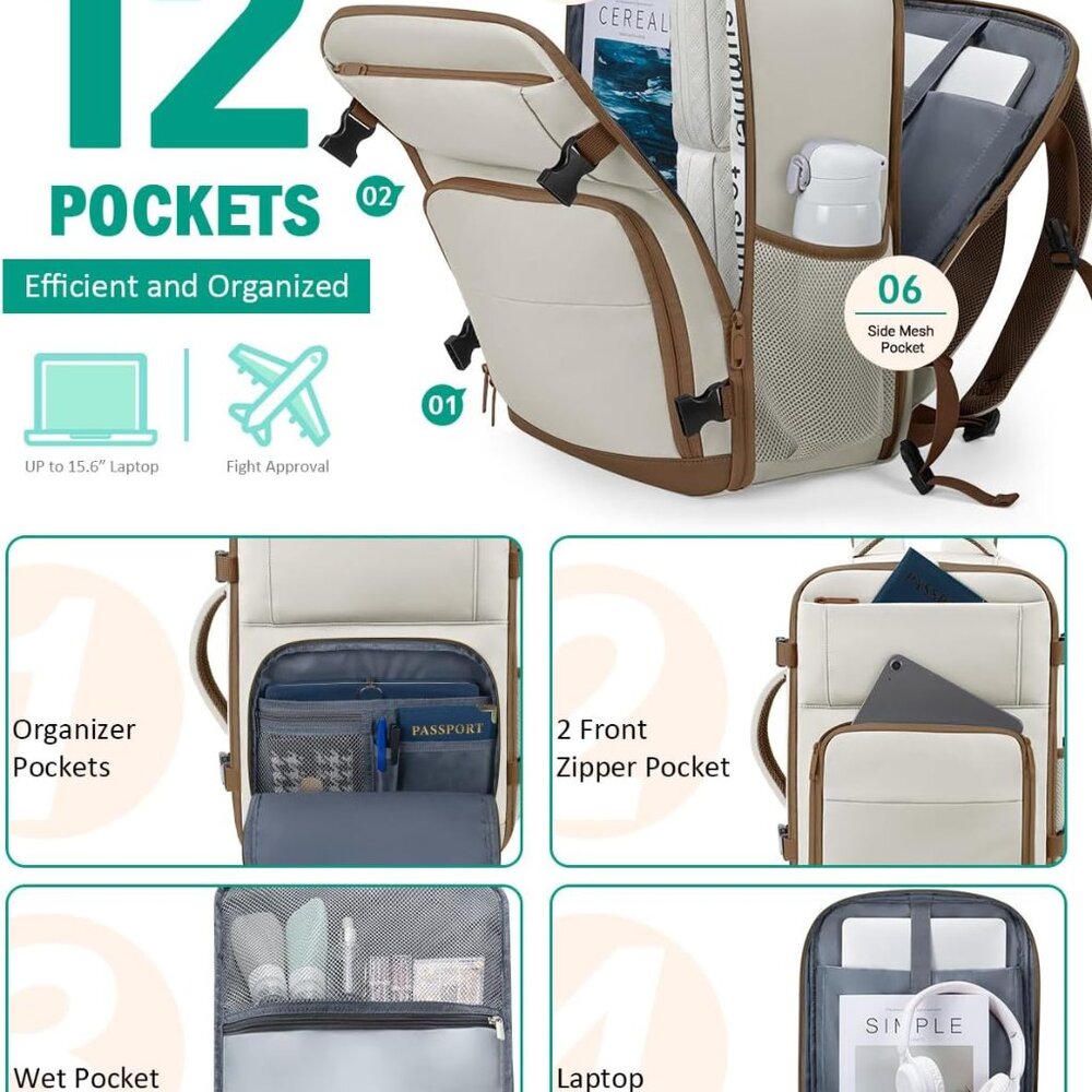 Travel Backpack For Women, Carry On Backpack for Men Flight Approved Airline Per - Picture 4 of 7